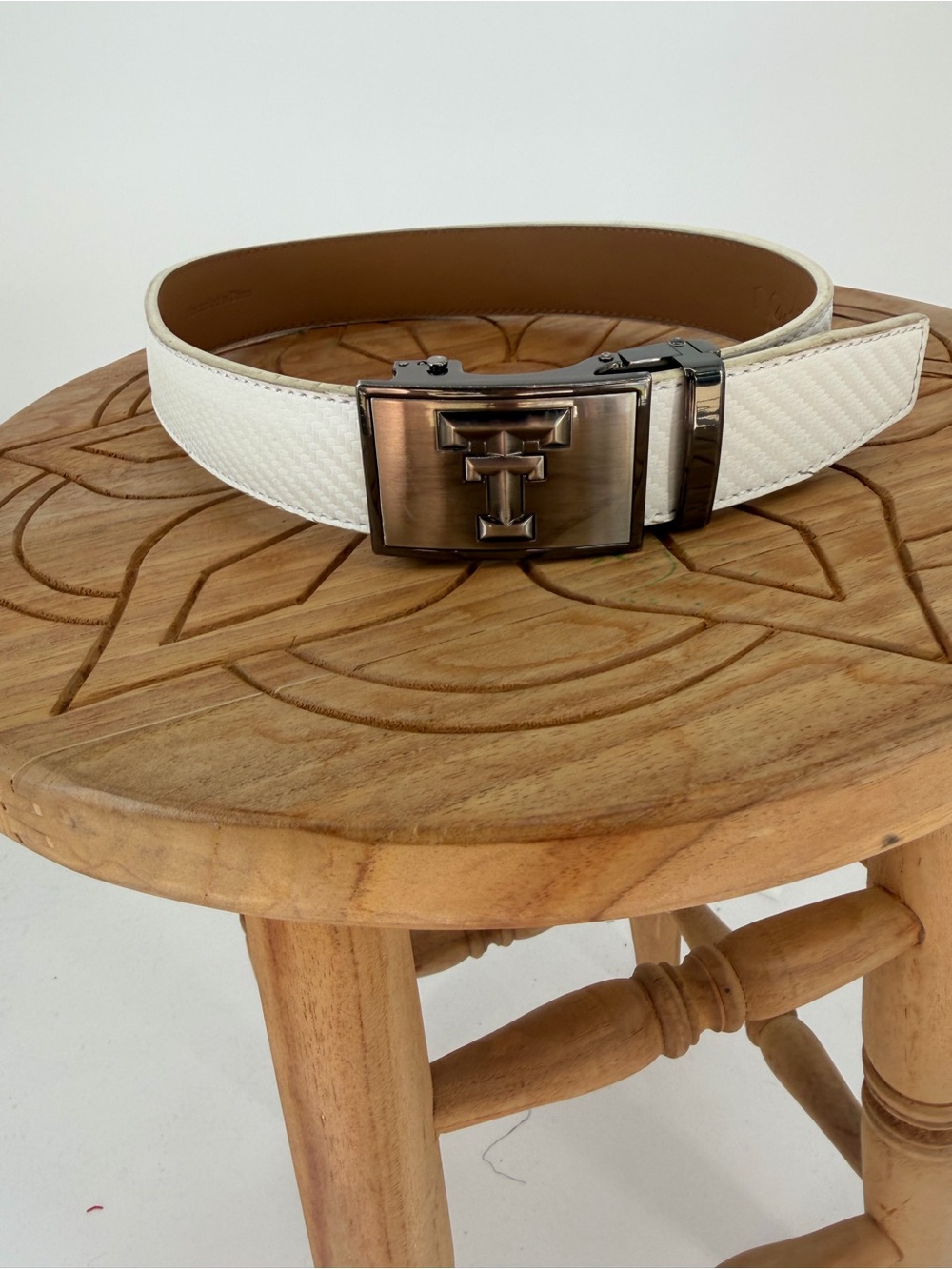 Nexbelt White‎ Kids Leather Belt with Brushed Metal Texas tech Logo Buckle
